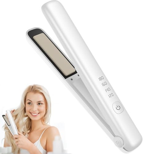 Plancha Pelo Mini 2 in 1, Plancha Mini de Pelo para Bolso y Viaje 2 en 1 Plancha y Rizador Sin Cable Rizador de Cabello de Doble Uso con carga USB-C Plancha de Viaje Portátil para Rizar (White)