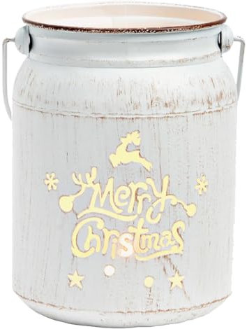 itsisa Laterne Windlicht Merry Christmas 14x19 cm Weiss aus Metall - Kerzenleuchte, Kerzenhalter Weihnachten, Teelichthalter Advent, Garten Terassen Deko