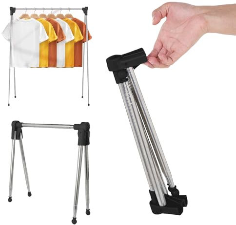 Hengrongshen Portant à vêtements portable pliable extensible - Tringle à vêtements rétractable - Porte-vêtements de voyage stable - Petit et léger - Séchoir à linge pour le camping, le linge à la