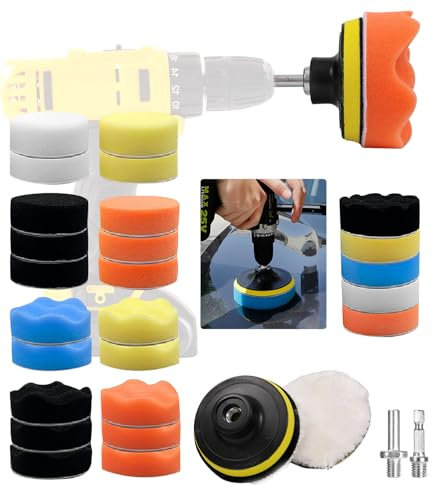 80mm Polierschwämme Pads,32 Stück Polier set,Auto Polierpads,Auto Schwämme Pads Polieraufsatz,Auto Polieren Pads für Akkuschrauber,Poliermaschine,Polierauflage,Bohrmaschine Polieren,Schleifen,Wachsen