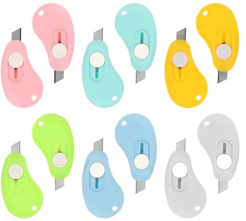 12 Stück Mini Cuttermesser Klein, Einziehbar Kartonschneider Paketöffner Einziehbarer Brieföffner, Taschenmesser Bunter Kartonschneider Zum öffnen Von Briefen, Kleinen Kartons, Papierschneiden