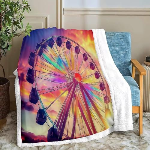 Sherpa-Fleece-Überwürfe Für Sofas, Flauschig, Weich Und Warm, Fleece-Überwurfdecke Für Bett, Couch, Sofa Und Sessel, Fantasy Sky Riesenrad, 150 X 200 cm