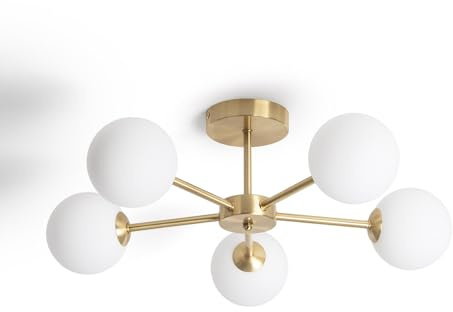 LEDKIA Deckenleuchte Metall und Glas Moonlight Messing 5 Spots Gold