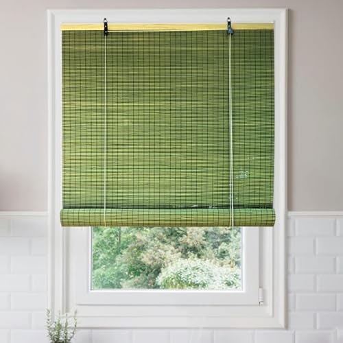 Sh000ad Natural Bamboo Roller Blinds,Bamboo Roll Up Shades for Windows,Home Balcony 95% Blackout Roller Blinds,Decor Curtain for Indoor Outdoor Patio,Custom,Width x Height (85cm x 130cm)