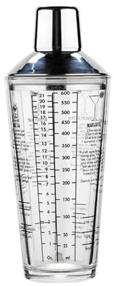 Cocktailshaker 400/600 ml Glas-Cocktail-Shaker, Hand-Shaker-Becher mit Waage, auslaufsicherer metallischer Stahldeckel und Sieb, Shaker-Mixer Barzubehör(600ml)