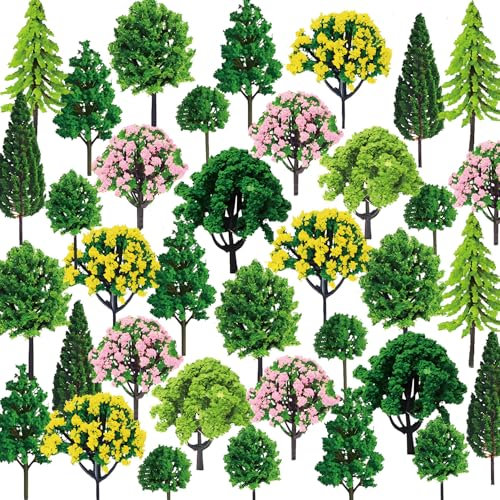 55 Stücke Modell Bäume,Bäume Modellbau Deko 3-7 cm Mixed Miniatur Bäume,Zug Bäume Eisenbahn Road Landschaft,Modellbau Bäume Zubehö,Diorama Modellbau Baum kit,Architektur Bäume für DIY Landschaft