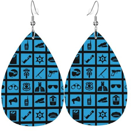 Lederohrringe Dünne Blaue Linie Polizei-Symbole Tropfenohrringe Vintage-Stil Klassischen Baumeln Ohrringe, Für Mädchen, Frauen, Braut Party