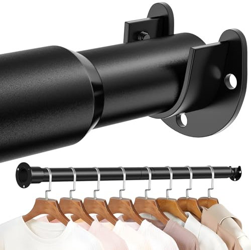 Wardrobe Rails and Fittings, 43cm-144cm Adjustable Clothes Rail, Extendable Wardrobe Rail, Heavy Duty Metal Clothes Rail Pole, Wardrobe Pole for Wardrobes, Windows, Bathroom, Black-57inch