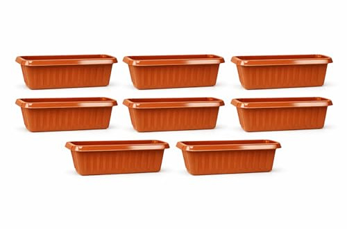 simpa Plastic Chunky Garden Trough Planter Pots 50cm Length - TERRACOTTA, Set of 8 Pots - Suitable for Indoor or Outdoor Use with DIY Drainage Holes.