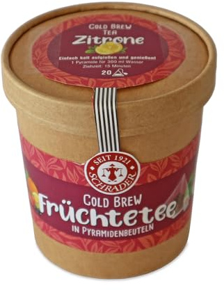 Schrader | Cold Brew Früchtetee Zitrone | Zitronig-fruchtiger Eistee für kalte Zubereitung mit Pyramidenbeuteln | 20 Beutel à 4g