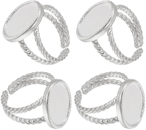 Beebeecraft Cabochon Ringrohlinge Oval 16x12mm, 304 Edelstahl, 8 Stück | Silberne Farbe, Offene Manschette, Lünetten Basis, Zur Schmuckherstellung