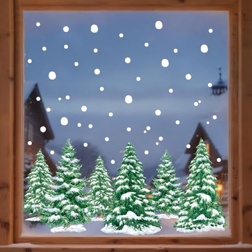 6 Sheets Christmas Window Stickers Christmas Tree Snow Window Clings Stained Glass Clings Xmas Window Decorations