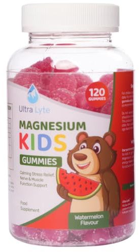 Ultra Lyte Kids Magnesium Citrate Gummies – 84 mg Elemental Magnesium per Gummy – 120 Gummies (120 Days) – Vegan, Gelatin Free, Fruity Watermelon Flavour – Child-Friendly Daily Supplement