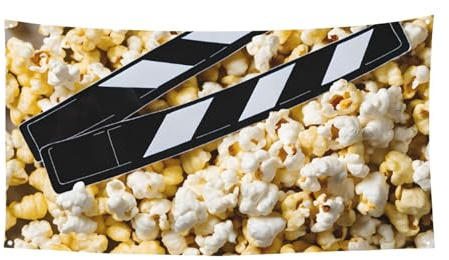 Cinema Movie Clapboard And Popcorn -Print Full Coverage Halloween Hat - Packable Witch Headwear For Festivals, Larp & Parties With Machine Washable Fabric