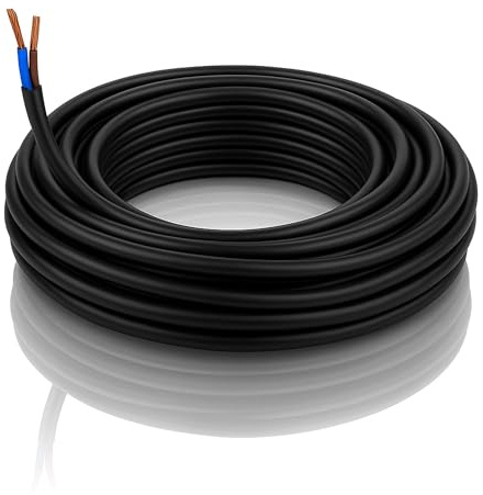 LampStation 3182Y 2 Core Round Flex Cable 1.5mm Black Lamp Wire 7 Metres | BASEC approved, flexible PVC stranded copper, 240V, for lighting, pendants and small electric appliance leads