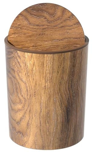 Retro Trash Can, Wood Grain Small Trash Can with Swing Lid, Round Garbage Bin, Reusable Waste Basket for Bedroom, Living Room, Kitchen, Bathroom| Bin