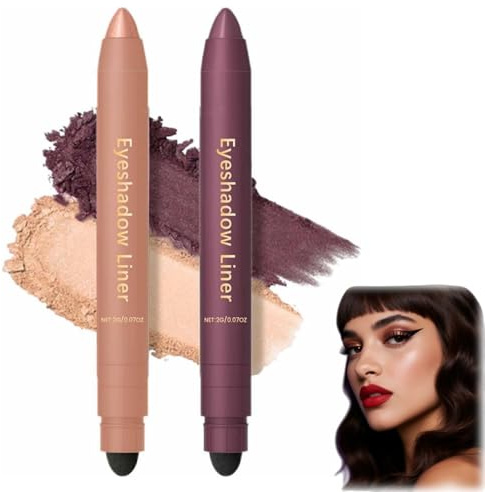 2pcs Eyeliner Wasserfest,2025 Neu Matte Schnell Trocknender Eyeliner mit Schwamm Shadow Liner 2in 1 Eye liner Eyeshadow Wischfester Eye-liner Stift Gel,Multifunktional mit Seidiger Textur