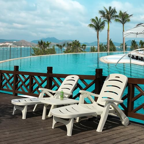 Liegestuhl mit 5 Positionen, langlebig, faltbar, Pool-Lounge-Sessel mit Rollen, stabil & bequem, Terrassen-Lounge für Schwimmbäder und Entspannung im Freien