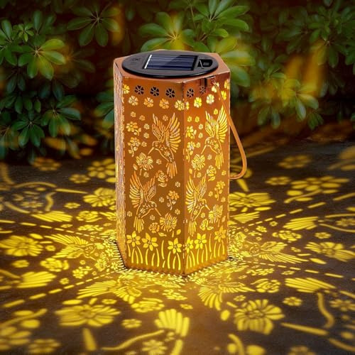Axafnev Solar Hummingbird Lantern for Women Mum, Hexagonal Metal Bird Garden Light, Outdoor Hanging Ornament, Waterproof Lamp, Birthday Gift, Gifts and Presents, Garden Ornaments, Lanterns, Lights