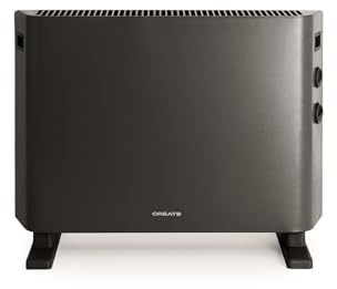 CREATE WARM HANDY/Konvektor-Heizlüfter, Schwarz, Ventilator- und Heißluftfunktion, bis zu 20 m², 4 Modi, leicht, leise, energiesparend, 57 x 23 x 43 cm, 2000 W