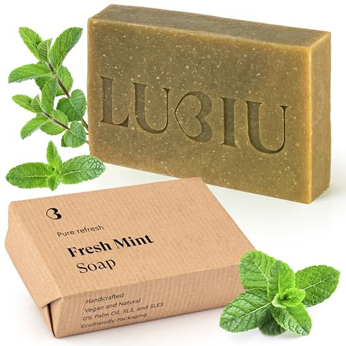 lubiu Frische Minze Seife Stück 100g - 3in1 Feste Duschseife Männer (Körper, Haare & Bart) - Naturseife Befreit von Schmutz & Öl - Feste Seife Männer - Duschseife Herren Festes Shampoo Herren