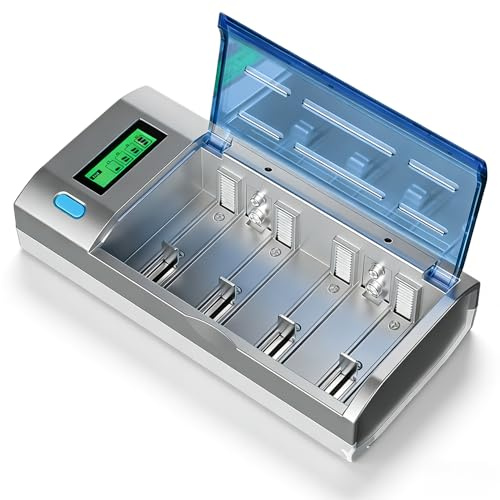 XPJBKC Rechargeable Battery Charger for AA AAA C D 9V Ni-MH Ni-CD Batteries with LCD Display, Universal Fast & Smart Battery Charger