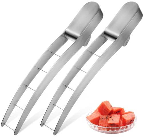 Veemoon Découpe Pasteque en Acier Inoxydable 304, Lot de 2, Outil de Coupe des Fruits pour Pastèque et Melon, Sûr et Pratique Cuisine
