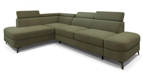 Masseno Ecksofa AVISE MV L-S mit Schlaffunktion L-Form, Klassisch Sofa mit Bettkasten, Wohnzimmersofa, Couch, Soffa, Bettsofa, Couchgarnitur - Grün, MATT Velvet 38