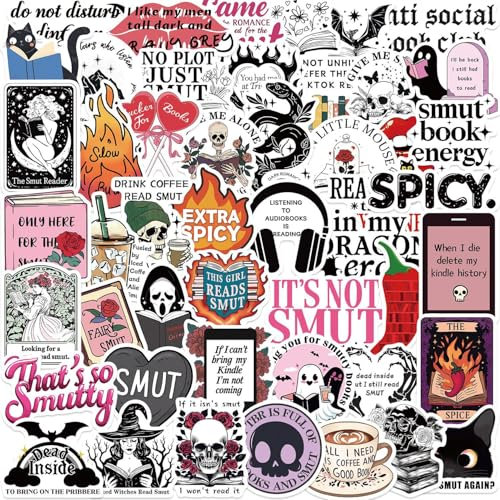 Bookish Smutty Aufkleber, 50 Stück Lese Aufkleber, Bücher Lesen wasserfeste Vinyl Graffiti Aufkleber für Laptop Skateboard Gepäck Auto Scrapbook Phone Telefon Gitarre, Erwachsene
