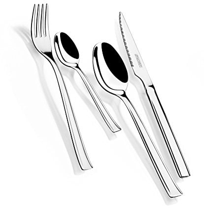 Monix Europa cubiertos acero inoxidable, con cuchillo chuletero, acabado pulido brillo, 18/c, Pack 24, Set 24 piezas