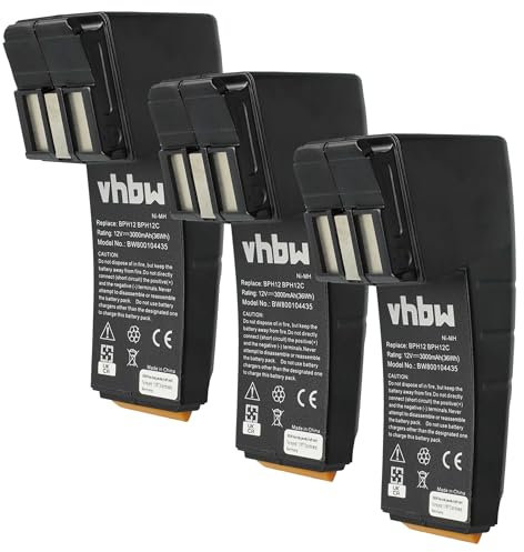 vhbw 3X Akku kompatibel mit Festo Festool CDD12ESC, CDD12ES, CDD12E, CDD12, CCD12v, CCD12MH, CCD12FX Werkzeug (3000 mAh, NiMH, 12 V)