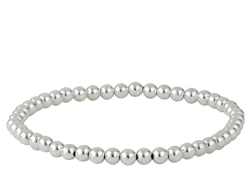 Silverly 4mm Sterling Silber Perlenarmband | 925er Massivsilberarmbänder für Damen | Stapelbare Armbänder mit Elastischen Perlen für Teenager-Mädchen | Runder Ball Verstellbares Stretch-Design