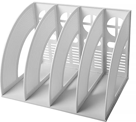 Desk File Organiser,SAYEEC Sturdy Desktop 4 Slots Magazine Plastic Holders Frames File Dividers Document Cabinet Rack Display and Storage Organiser(Light Gray,Near to Beige)