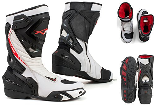 Stivali Moto Sport Racing Pista Strada Tecnico Microfibra Bianco 46