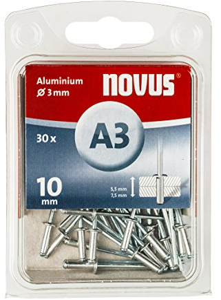 ovus Aluminium-Blindnieten 10 mm, 30 Nieten, Ø 3 mm, 5.0-7.5 mm Klemmlänge, zur Befestigung von Nichteisen Metall