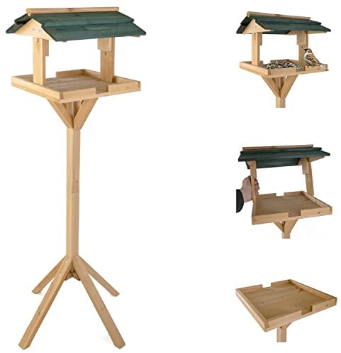 BURI Vogelhaus aus Holz inkl. Ständer ca. 31x30x112cm, Wetterfestes Vogelhäuschen - Futterhaus Vogelfutterstation - Schutz gegen Schnee & Regen