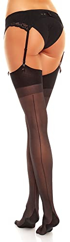 GLAMORY Delight elight 20 Bas jarretière avec Couture, 20 DEN, Noir, 4XL (Lot de 2) Women's