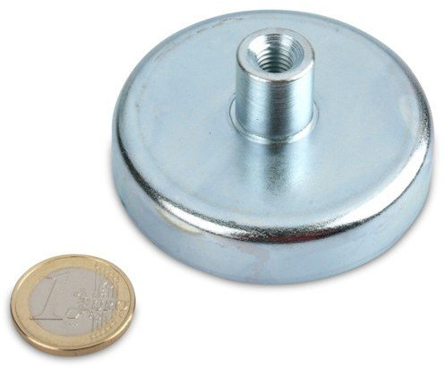 magnets4you - Ferrit Flachgreifer mit Gewindebuchse | Ø 63x14mm| Gewinde: M8 |Haftkraft: 35,7 kg | verzinkter Stahltopf, verwendbar bis 200°C