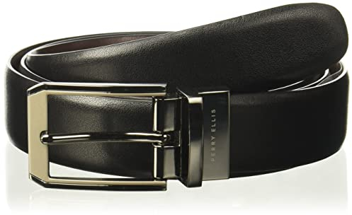 Perry Ellis Herren Portfolio zweifarbiger Wendegürtel mit echtem Leder, matt, glänzende Schnalle (Größen 76,2-107,7 cm) Gürtel, schwarz/braun, 32
