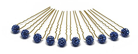 10 x Haarschmuck Strass Kugel - auf goldenen Haarnadeln | PS-HG-Blau