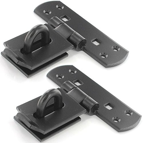 2X T-Shape Black Vertical Locking Bar Hasp & Staples - Stable Gate/Shutter Lock Catches