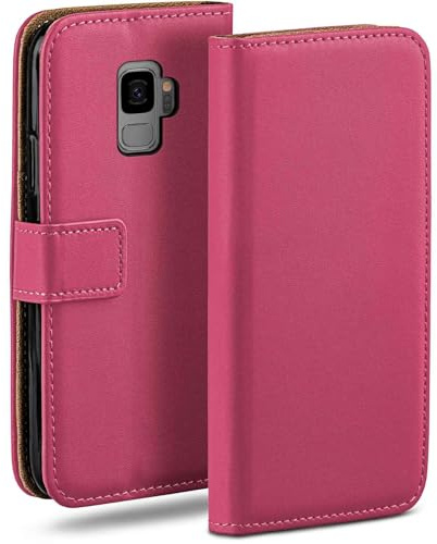 moex Book Case für Samsung Galaxy S9 Handyhülle mit Kartenfach, Hülle klappbar 360 Grad Schutzhülle, Klapphülle Flip Case Cover, PU Leder Handytasche Lederhülle, Pink