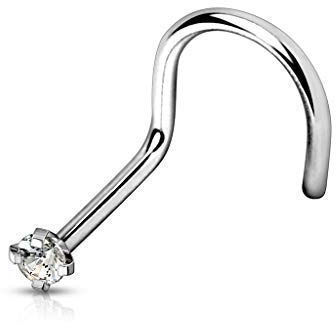 Tapsi´s Coolbodyart® Nasenpiercing Screw Titan Grad 23 Länge 6mm Stärke 0,8mm Zirkonia Klar-Weiß