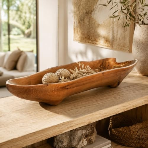 Holz Schale KAPAL ca. L60cm Natural Massivholz Dekoschale Schiff Handarbeit