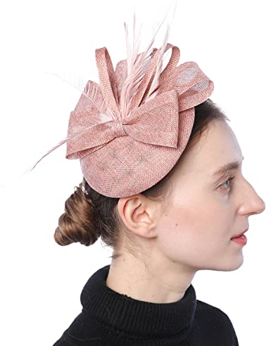 Coolwife Fascinator für Damen, Sinamay, Pillbox, Blume, Feder, Teeparty, Derby, Hochzeit, Kopfbedeckung, B Champagner, Einheitsgröße