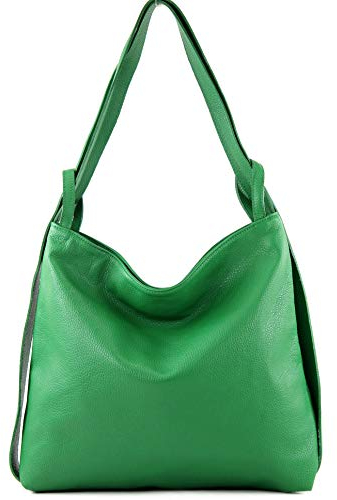 modamoda de T192 Damen Leder Rucksack Schultertasche 2in1 handmade in Italy, Farbe:Blattgrün