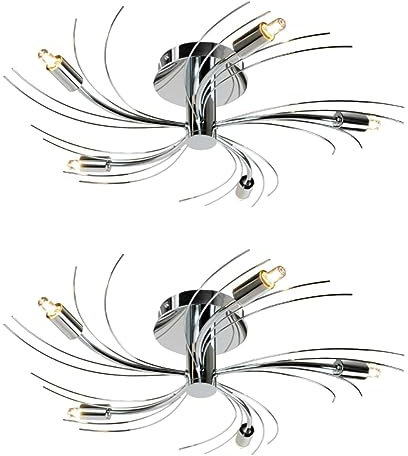 Set of Modern Silver Polished Chrome Swirl 5 x 28W Flush Ceiling Light