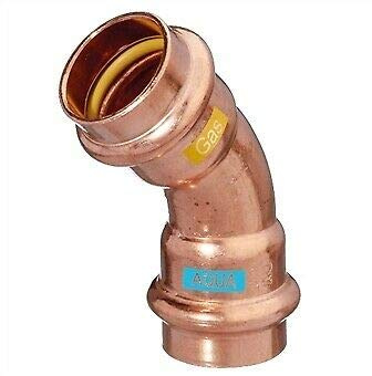 Pressfittings Kupfer V Konturen Alle Varianten Trinkwasser Gas Heizung (Bogen 45, 2 Muffen 15mm)