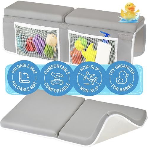 colsen Bath Kneeler & Elbow Rest Pad Set, 1.5 Thick, 22x11 Pad Size - Large Bathtub Kneeling Pad for Elbow, Knee & Arm Support with Toy Organizer