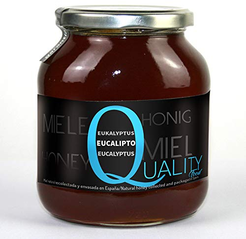 Miel d'abeille pur 100%. Miel brut. 1 Kg. Produit en Espagne. Non pasteurisé et non chauffé. Artisan de haute qualité. Bocal en verre. Grande variété de saveurs exquises. (Eucalyptus)
